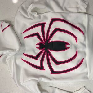 White Hoodie/Zip Up with Bold Black & Hot Pink Spider-Man Graphic